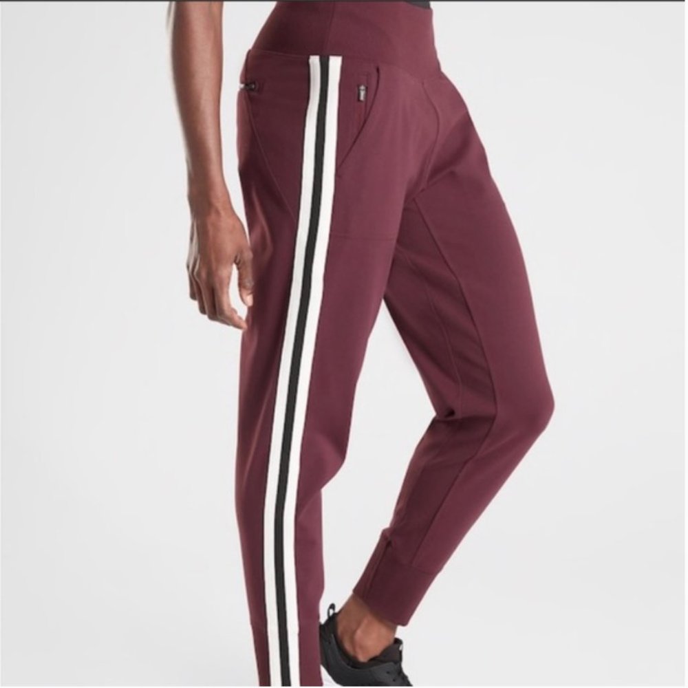 Athleta venice side strip burgundy joggers